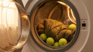 scopri il trucco di decathlon con le palline da tennis per riportare in forma il tuo piumino schiacciato dopo il lavaggio, evitando di buttarlo.